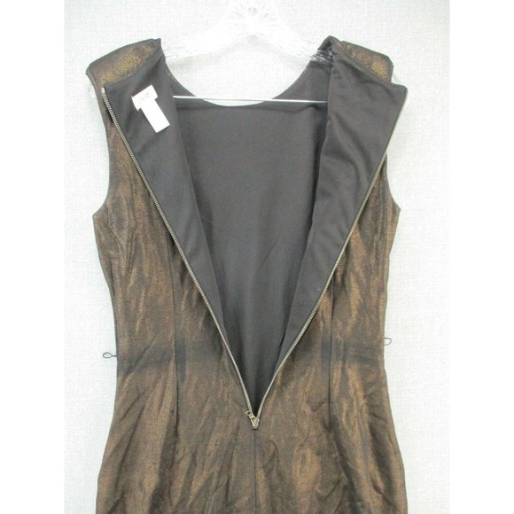 Cache Dress Womens 10 Brown Metallic Sleeveless Mid Length Cocktail Sheath Zip - Picture 5 of 7